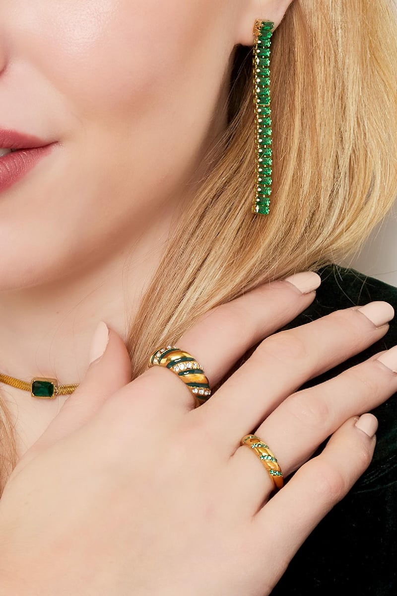 Ring zircon swirl Silver Color Stainless Steel 16