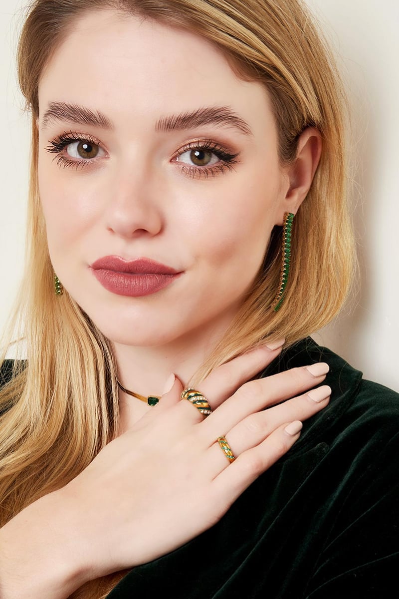 Ring zircon swirl Silver Color Stainless Steel 16