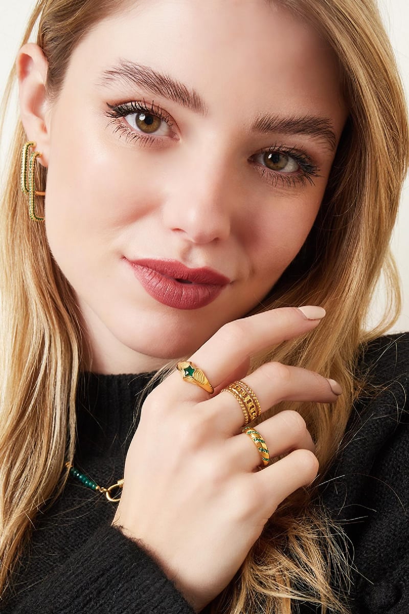 Ring zircon swirl Silver Color Stainless Steel 16