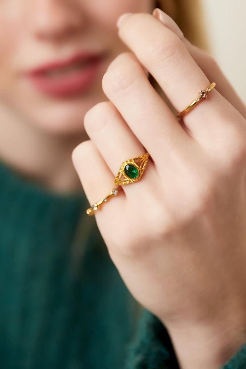 Stainless steel ring with tiny zircon stones Silver Color 16