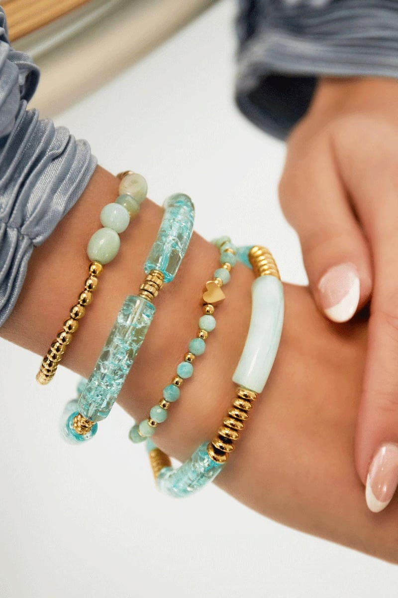 Bead bracelet with pearls Pink & Gold Color Stainless Steel