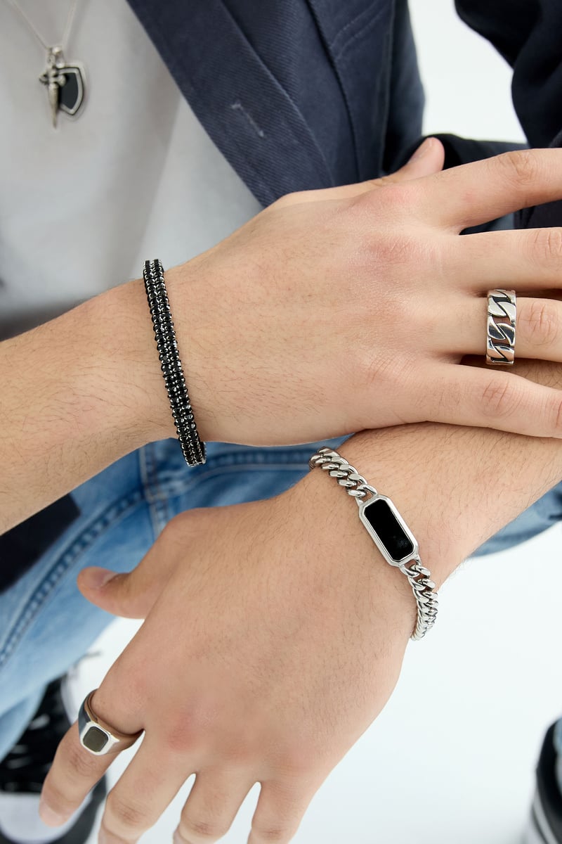 Cool casual men's bracelet - black/Silver color