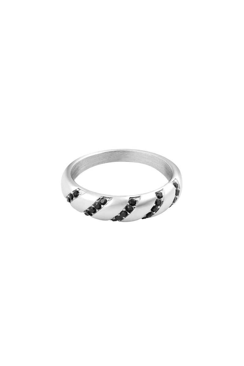 Ring zircon swirl Silver Color Stainless Steel 16