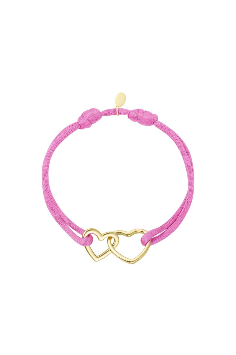 Fabric bracelet hearts Pink & Gold Color Stainless Steel
