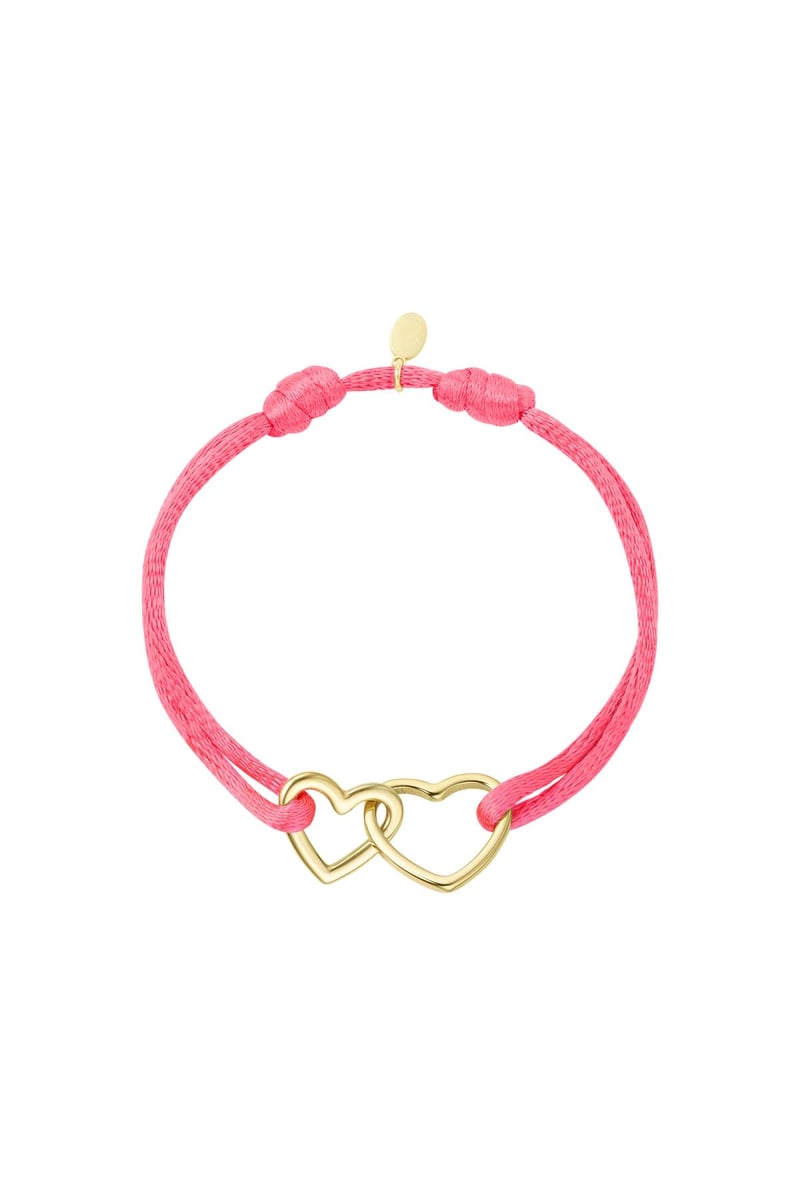 Fabric bracelet hearts Pink & Gold Color Stainless Steel