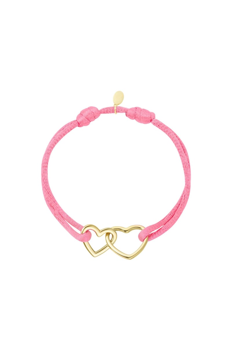 Fabric bracelet hearts Pink & Gold Color Stainless Steel